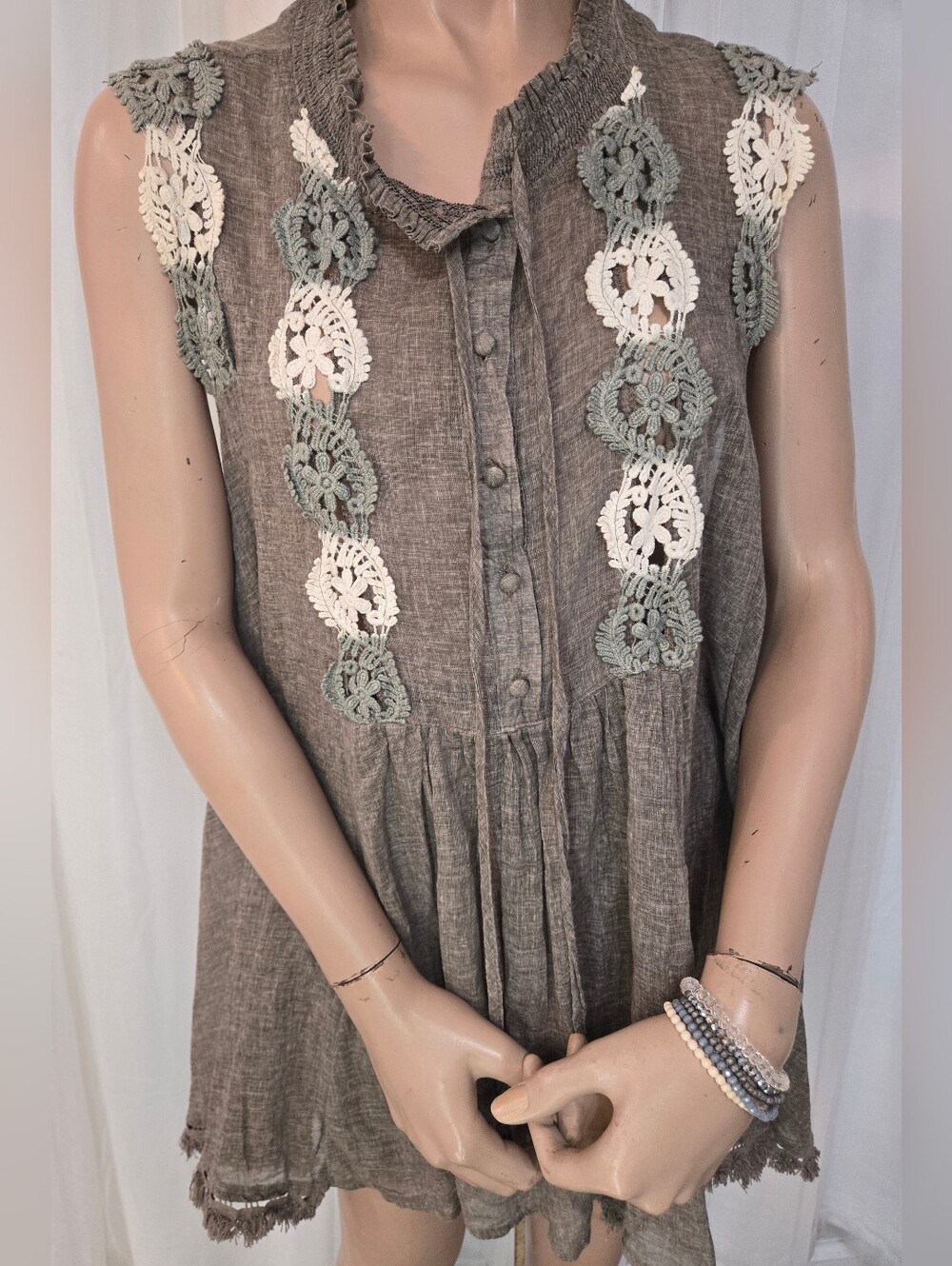 Ryu Taupe and Cream Sleeveless Mini Dress/Long Top Pristine Condition - Picture 2 of 9